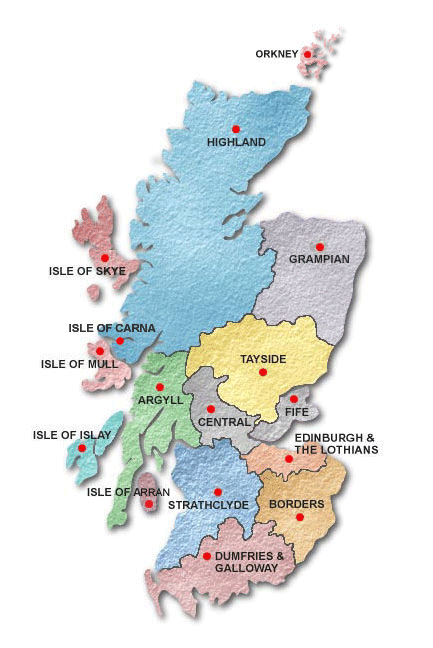 Karta över skottlands provinser, klicka för större bild